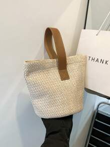 Torba Leisure Holiday Woven Bag damska w kontrastowym kolorze, uroczy koszyk wypoczynkowy, torba plażowa na rękę