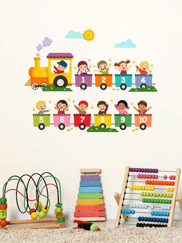 2/3 pièces Autocollants muraux de train de dessin animé mignons avec chiffres et table de multiplication, PVC durable et imperméable, pour la maternelle, le salon, la chambre d'enfant
