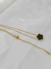 1 件不锈钢中东时尚双面五瓣花项链、手链、耳环套装，真空镀层，多功能设计，适合各种场合