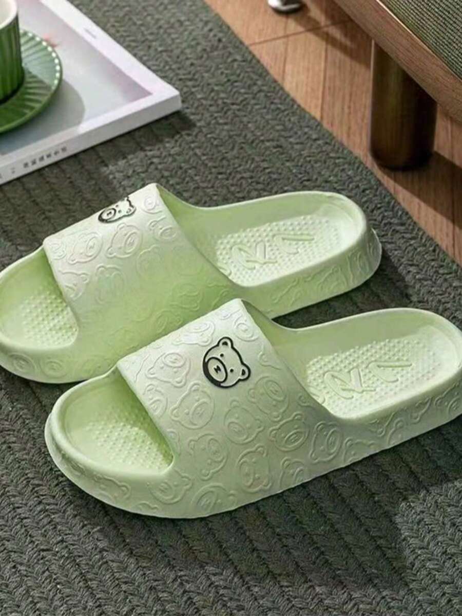 女士黑色厚底 EVA 拖鞋，时尚，防滑，轻便，休闲居家和街头，夏季海滩 - 綠色 - 查看 1