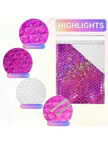 10pcs/Set Holographic Bubble Mailer Rose Red Mailing Envelope Waterproof Courier Bag Padded Bubble Envelopes Pack Bag For Shipping - Multicolor - View 4