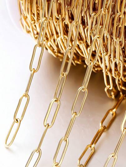 1M Elongated Paperclip Gold-Plate Chains Stainless Steel Oval Link Bulk Jewelry For Wallet Necklace Making Handmade DIY Wholesale Accessories,Jewelry Making, Suitable For Necklaces, Bracelets, Anklets Accessories