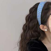 1pc New Denim 5-Pointed Star Wide Headband, 2025 Viral Net Celebrity Hair Accessory, High Crown Sponge Design