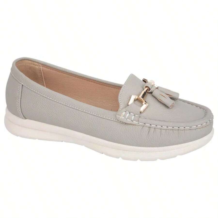 Women's Comfort Moccasin Shoe With Hardware, Design In Gray Synthetic Napa And Round Last - 灰色 - 查看 1