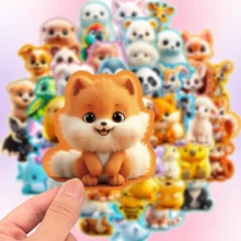 50 件卡通 3D 动物涂鸦装饰贴纸，适用于文具、笔记本、剪贴簿、手机壳、行李箱、吉他、运动水壶 - 彩色 - 查看 2