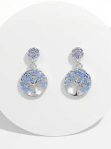 1 Par de Pendientes Elegantes y Románticos de Árbol de la Vida con Circonita Cúbica de Plata de Ley 925, Apropiados para Mujeres en Fechas Diarias, Fiestas, Bodas y Aniversarios, un Regalo Elegante para Resaltar