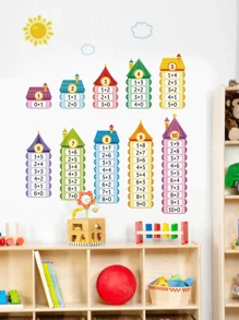 2 件/套太阳和卡通房子乘法表墙贴适用于儿童卧室、托儿所、幼儿园礼物生日毕业房间装饰家居装饰墙壁装饰浴室装饰卧室装饰房间装饰用品客厅装饰家居装饰客厅墙壁艺术墙纸贴纸 - 多色 - 查看 2