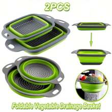 1/2pcs Foldable Drain Basket, Portable Vegetable Washing Basket, Square & Round Expandable Water Filter Basket, Fruit And Vegetable Washing Bowl, Kitchen Supplies