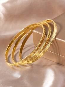 3 件菱形雕花图案手链，适合 3-8 岁儿童的礼物 - 金色 - 查看 1