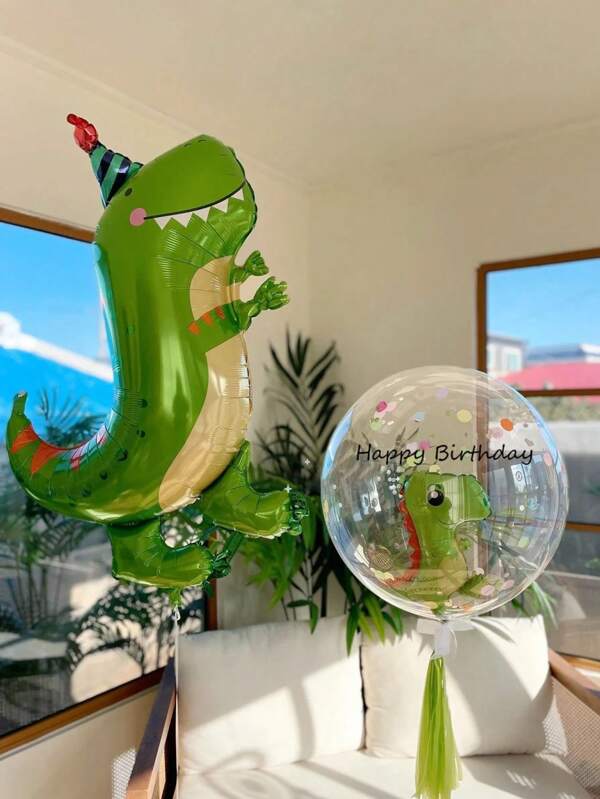 1 Peça Balão de Folha Metálica de Dinossauro Fofo com Pedestal, Tema de Festa de Dinossauros Jurássicos, Aniversário, Aniversário, Decorações de Festa, Decoração Criativa de Volta às Aulas, Dia dos Namorados