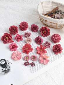 20pcs Fake Flower Head Set Plus Box Artificial Rose Daisy Flower Head For DIY Garland Flower Bouquet Wedding Crafts Bridal Party Shower Home Decoration Wedding Car Shoes Hat