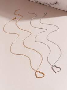 1 件女士简约镂空心形吊坠项链，长款毛衣链 - 金色 - 查看 7