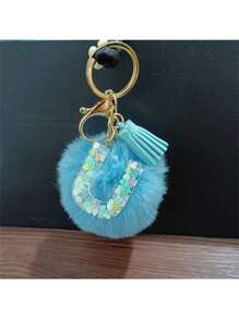 字母藍色毛絨球鑰匙扣掛飾毛絨吊飾衣物配飾袋子裝飾 - 寶藍色 - 查看 55