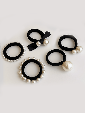 Elegant Faux Pearl Bowknot Elastic Hair Ties For Women, New 2024 Model, Polyester Hair Accessories Ponytail Holders Hair Elastics Hair Rubber Bands Scrunchies Hair Rope, Hair Bobbles