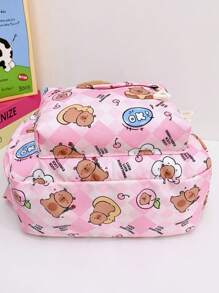 Nueva y adorable mochila para niños con diseño de capibara, mochila ligera de alta capacidad para viajes y escuela - Rosa - Ver 6