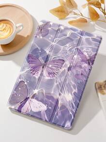 1pc Purple Glitter Butterfly Pattern Tablet Protective Case, Compatible With IPad 10.2", IPad Pro 2021/2020, IPad 9th/10th Gen, Galaxy Tab A8 10.5" 2022, Matepad 10.4", Tab, Anti-Drop, With Pencil Slot, Support Sleep/Wake Function