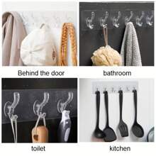 1 件装透明亚克力储物架，带 6 个挂钩，防水粘钩，免尿布墙钩，浴室毛巾钩，家庭储物整理器，适用于厨房、卧室、浴室、办公室、书桌 - 彩色 - 查看 5