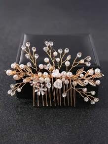 Elegant Gold Foil Bridal Hair Comb - Zinc Alloy, Perfect For Weddings And Special Occasions - Multicolor - View 2