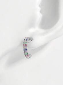 1 Pair Elegant & Fashionable Shiny Luxury 925 Silver Cubic Zirconia Geometric Multi-Color Earrings For Women, Chic Accessory For Dates & Parties, Gift To Enhance Charm - One Size - View 4