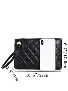 1 szt. damski portfel kopertówka haftowany w kratkę gingham, pikowana portmonetka na monety i telefon