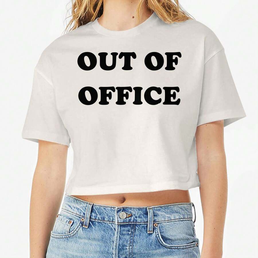 Out Of Office Bld Graphic Cotton Ladies Crop Top T-Shirt