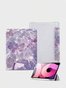 1pc Purple Glitter Butterfly Pattern Tablet Protective Case, Compatible With IPad 10.2", IPad Pro 2021/2020, IPad 9th/10th Gen, Galaxy Tab A8 10.5" 2022, Matepad 10.4", Tab, Anti-Drop, With Pencil Slot, Support Sleep/Wake Function