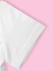 Graphic Printed Cropped T-Shirt, Y2K Spring And Summer Short-Sleeved Crop Top, Women's - 白色 - 查看 4