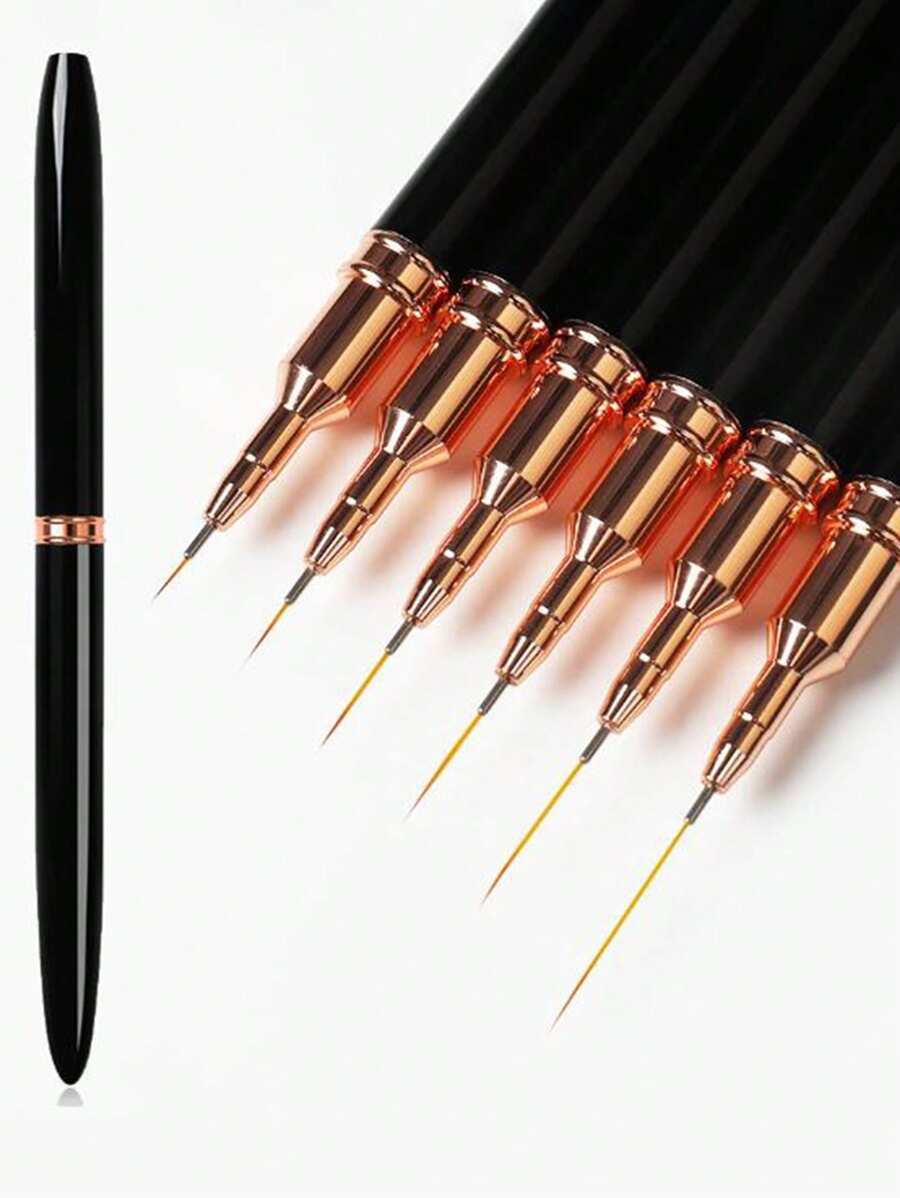 5pcs French Nail Art Painting Brush Kit, Nail Lining Brush Set With UV Gel Nail Brushes - Black - View 1