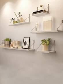 1pc No-Drill Single Shelf Floating Wall Mounted Storage Rack For Books, Plants, Decor, Dormitory, Bookshelf