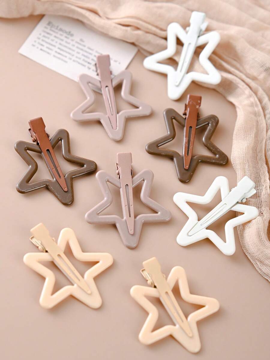 8 件装糖果色五角星发夹，女孩简约独特的发饰 - 彩色 - 查看 1