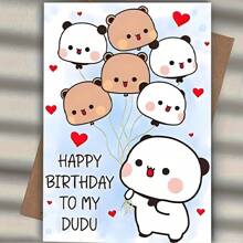 Cute Birthday Card With Envelope, 12cm By 17cm - Cute Cartoon Animal Design, Perfect For Sons, Daughters, Friends, Partners, Family Members - "Happy Birthday To My Dudu", Birthday Card