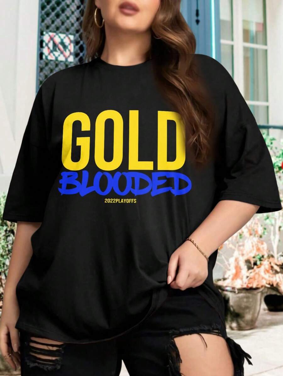Golden State Warriors Gold Blooded Playoffs Oversize Women T-Shirt For Ladies (Oversize) - Curry Klay Thompson California - Black - View 1
