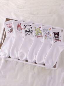 6 paires de chaussettes mignonnes de dessin animé Sanrio, style girly