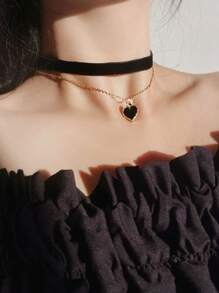1 bucată colier inimă de burgundă, lanț de claviculă cu lebădă, bijuterii versatile la modă