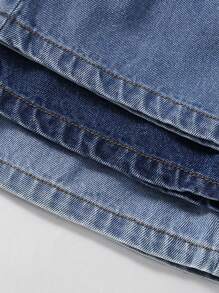 3 件装女童牛仔裤，时尚年轻女孩休闲抽绳腰部褶皱下摆小猫图案蓝色牛仔短裤 - 彩色 - 查看 5