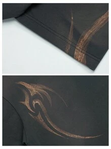 OVDY 1 pièce T-shirt à manches courtes col rond pour homme, style vintage lavé et délavé avec impression sérigraphique brossée à la main. Style streetwear outdoor années 2000