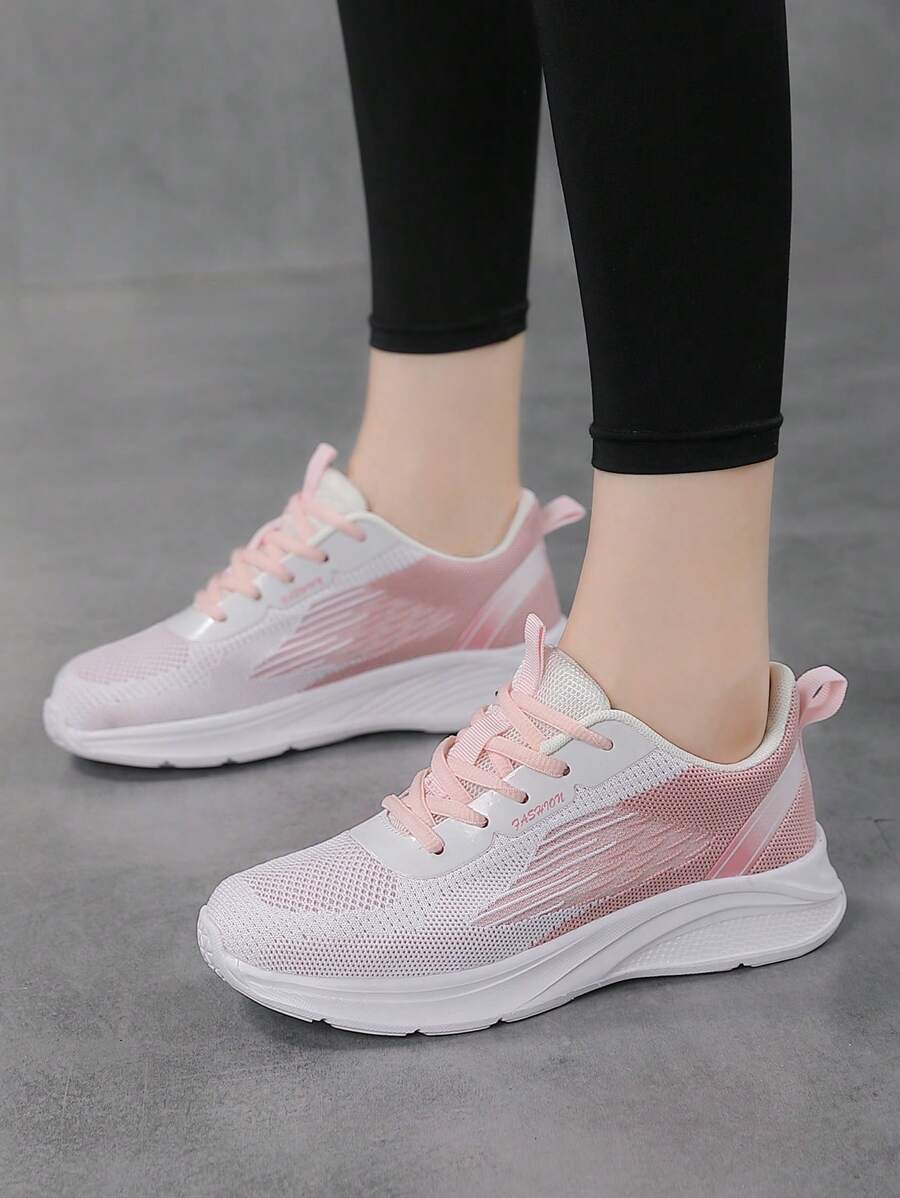 白色和粉色女士轻质网眼透气休闲运动跑步户外鞋，低帮系带 - 6018白粉紅色 - 查看 1