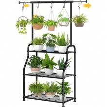 Trending Plant Stand Indoor Outdoor, Heavy Duty Metal 3 Tiered Hanging Plant Shelf For Multiple Flower Planter Holder Tall Large Rack For Living Room Garden Balcony, Black