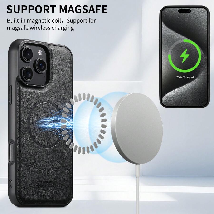 Suteni SUTENI Frosted Feel PU Leather Wireless Charging