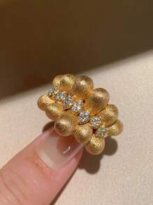 Vintage French Textured Luxurious Cubic Zirconia 18K Gold Plated Adjustable Women Ring