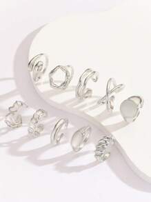 10件欧美不对称几何戒指套装首饰设计感叠戴金属光面戒指小众时尚光面夸张几何戒指套装