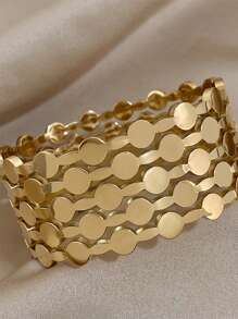 1pc Wide Version Bracelet Stainless Steel Wide Bracelet For Women Chunky Cuff Bracelet For Daily Party Birthday Valentine Jewelry Gifts - Yellow Gold - View 4
