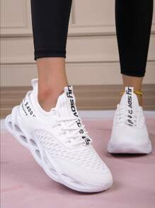 Women's Graphic Letter Pattern Athletic Sneakers, Shock Absorbing Design, Lightweight, Anti-Slip, Lace-Up Casual Running Shoes Suitable For Daily Fitness, Comfortable Mesh Leisure Slip-On