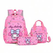 Set de mochila, estuche de lápices, bolso de hombro y billetera con diseños de Hello Kitty y My Sweetie - Accesorios de viaje para el hogar y la pareja hechos de poliamida - Set de 3 piezas: correa ajustable, cierre con cremallera - Perfecto para viajes y regalos de cumpleaños o Navidad, apto para uso diario o como regalo perfecto