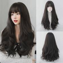 NAMM Tóc giả dài gợn sóng màu nâu sẫm màu đen cho nữ Tóc giả xoăn màu đen dài 24 inch có mái Tóc giả xoăn sóng tự nhiên bằng sợi tổng hợp chịu nhiệt mật độ cao Tóc giả tua rua cho bé gái Người mới bắt đầu sử dụng hàng ngày trong tiệc tùng - màu đen - Xem 9