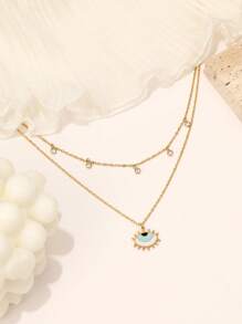 Elegant Stainless Steel Devil's Eye Pendant Necklace, Metal Jewelry, Fashion Luxury Suitable For Women's Daily Wear