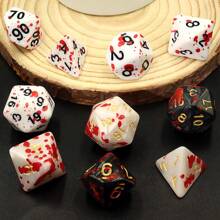 7pcs Acrylic Multi-Faceted Dice With Number Designs, 3 Colors With Red Dotted Pattern