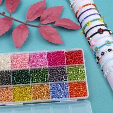 Juego de 2/3/4mm 15 colores de cuentas de cristal pequeñas, 12g por compartimento, cuentas de cristal sueltas para la fabricación artesanal de joyas DIY, pulseras, collares, aretes, anillos + juego de 6 piezas de herramientas