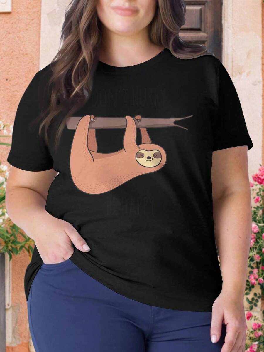 Don't Hurry Be Happy! Cute Sloth Women's Oversize Women T-Shirt (Big Sizes Available)