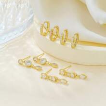 8 pièces/set - Boucles d'oreilles longues et boucles d'oreille femme géométriques ornées de diamants, simples et , ensemble de boucles d'oreille et de boucles d'oreille de luxe léger pour femme, très adapté pour un port quotidien casual